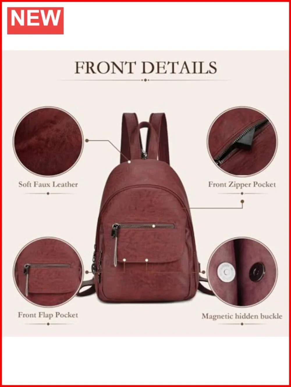 Convertible Sling Backpack Purse for Women, Soft Faux Leather, 3-Way Carry,